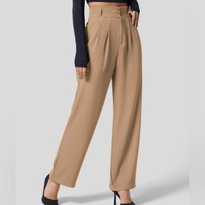 Halara High Waisted Button Zipper Plicated Side Pocket Straight Leg Work…